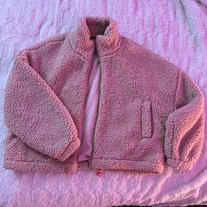 Urban outfitters dusty pink teddy jacket, used: new condition